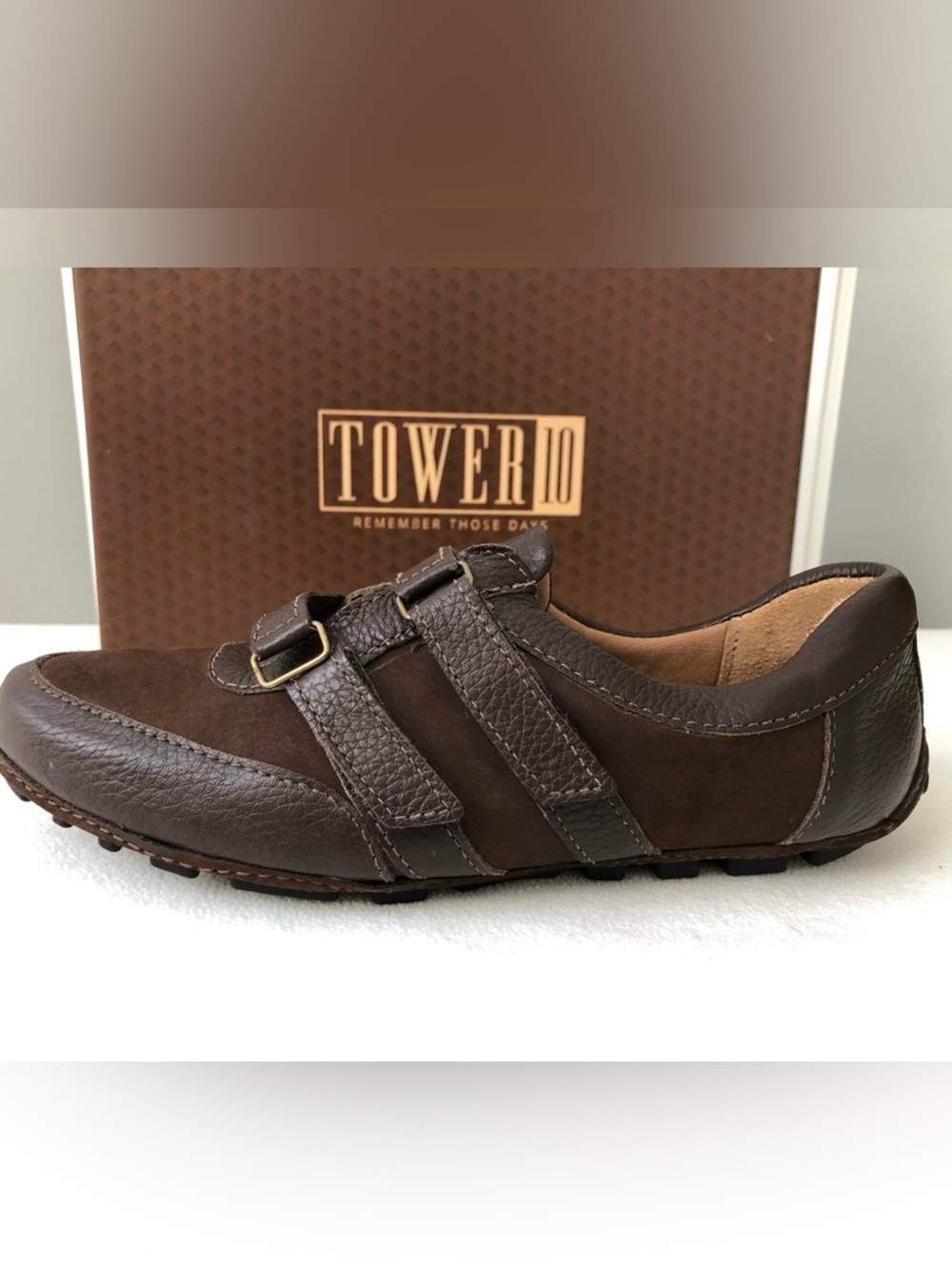 NEW IN BOX Tower 10 Brown Genuine Leather Sporty Sneaker Shoes Size 7.5